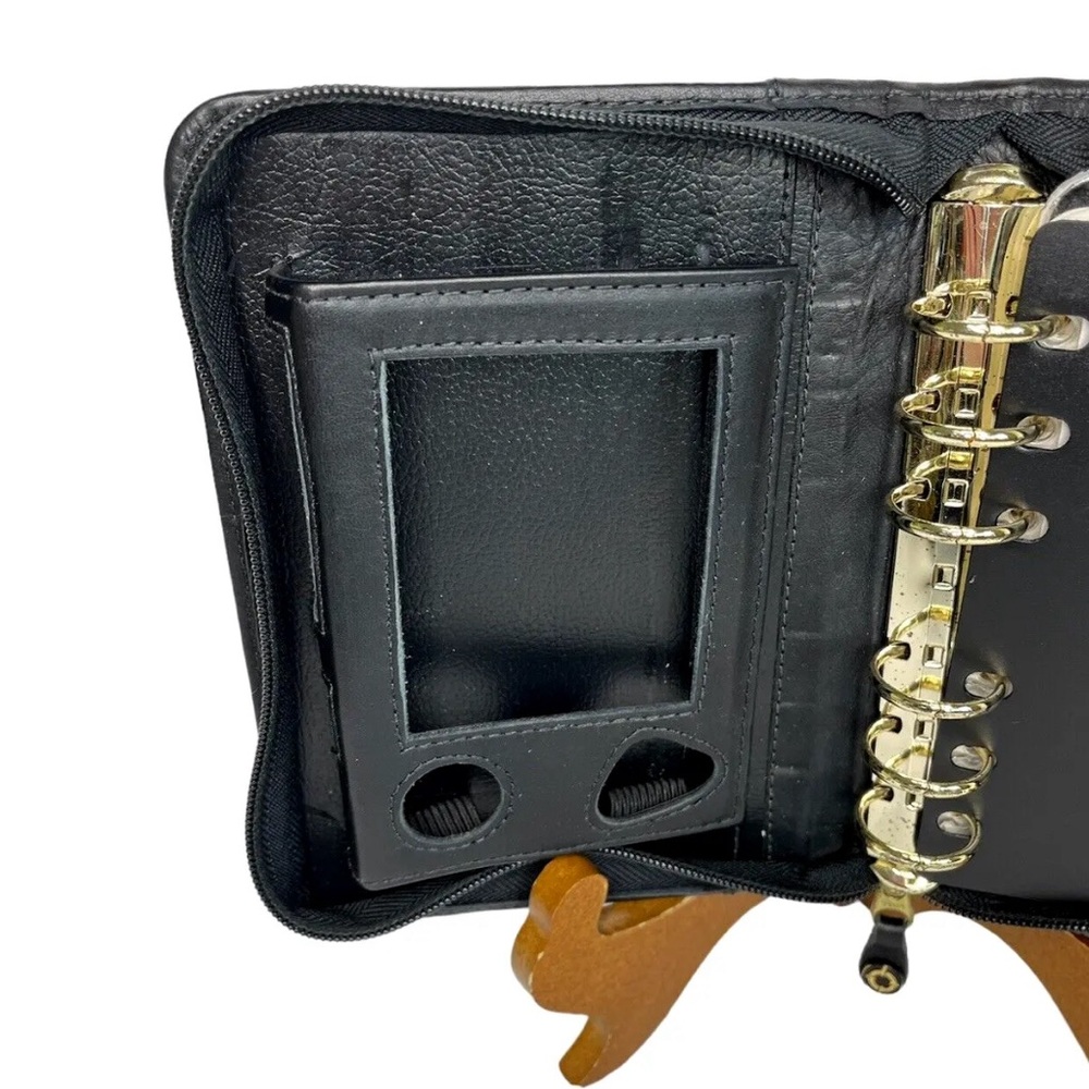 Franklin Covey Black Full Grain Nappa Leather USA Device Holder Zip Binder Tabs - Picture 6 of 15